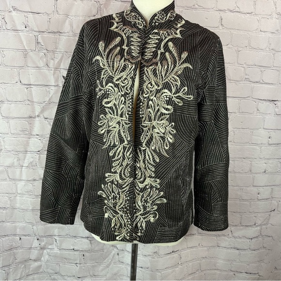 chico's Elegant Embroidered floral Women's blazer Jacket sz 2 (Large 12) - Picture 1 of 11